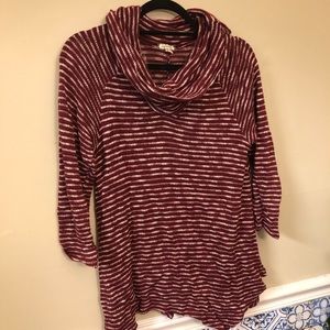 Red and white striped turtle neck sweater